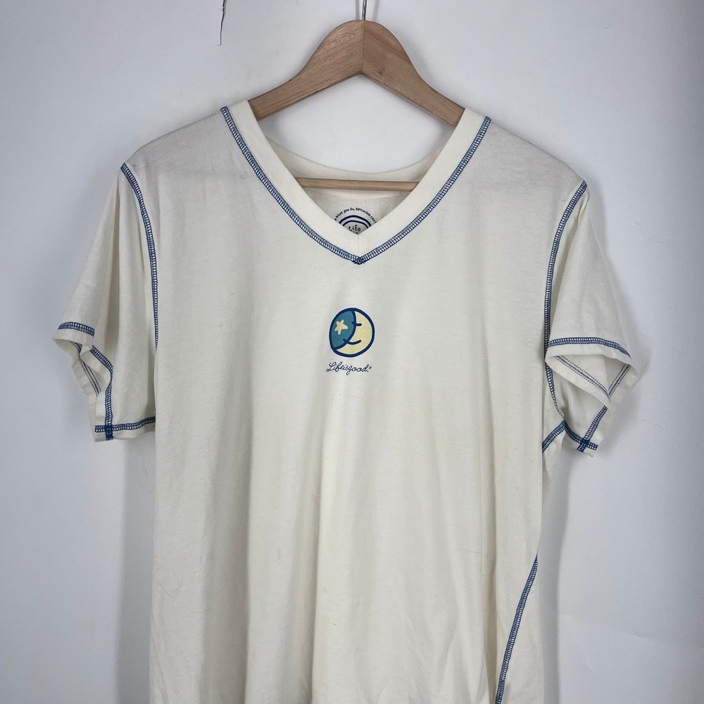 Life is Good Womens Cream V-Neck Moon Star Graphic T-Shirt Size L RN109109 - Picture 3 of 14